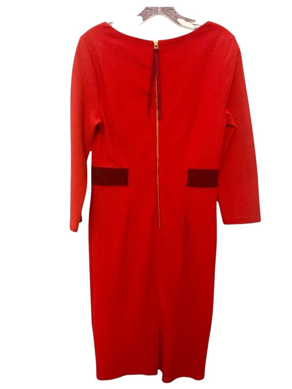 Boden Red Sheath Midi Dress with 3/4 Sleeves and Bateau Neckline - Picture 3 of 5
